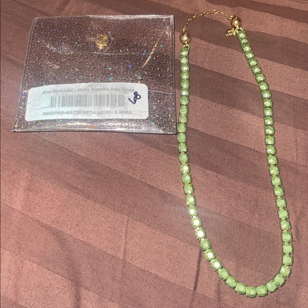 Ava Necklace Matte Metallic Pale Moss By Melania Clara and By Alexa Rae.